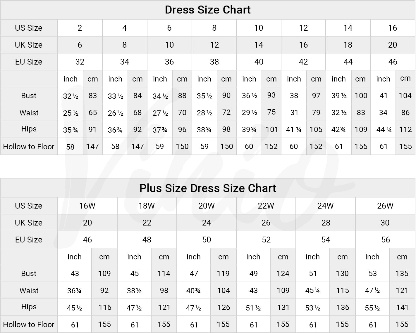 dress size chart us